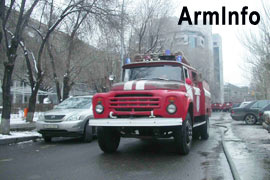 Armored vehicle caught fire in street in Yerevan 