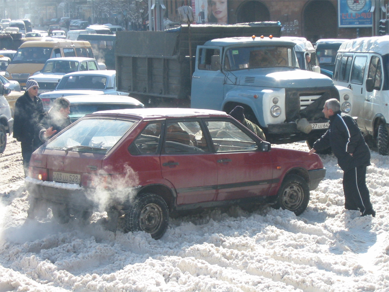 Snowfall in some regions in Armenia