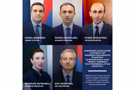 Arminfo: Armenian government`s intention to waive the claims filed against  Azerbaijan in international courts to cause irreparable damage to  Armenian people